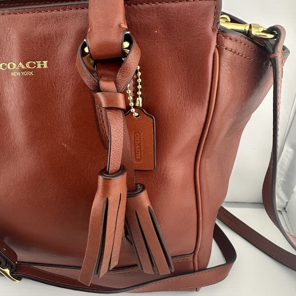 Coach Legacy Mini Tanner Satchel Cognac Shoulder Bag Tassel Classic Office - Picture 2 of 11